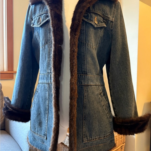 VINTAGE 80’s Marvin Richard’s Classic Denim Jacket w Faux Mink Fur Lining - Picture 4 of 16